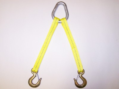 1" 2-leg polyester sling with pear ring and eye hooks