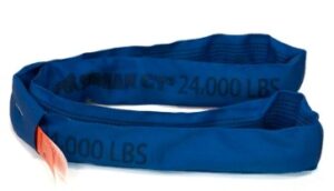 Blue polyester round sling rated 24,000 lbs