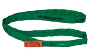 Green polyester round sling rated 6,000 lbs