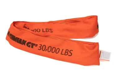 Orange polyester round sling rated 30,000 lbs