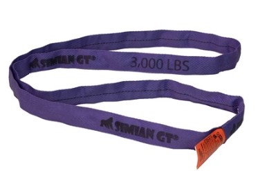 Purple polyester round sling rated 3,000 lbs