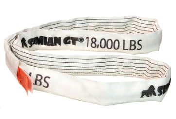 White polyester round sling rated 18,000 lbs