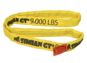 Yellow polyester round sling rated 9,000 lbs